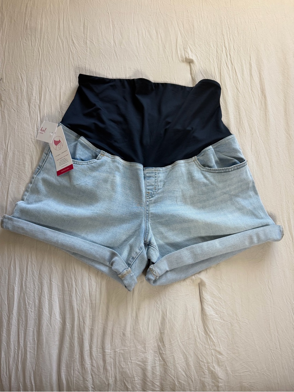 Isabel Maternity Shorts Women Size 14
Light Wash Denim Midi High Rise Over
Belly